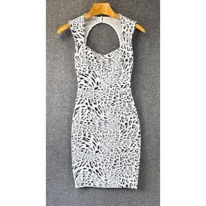 Caché Bodycon Dress XS Black & White Sexy Chic Leopard Open Keyhole Back Lined